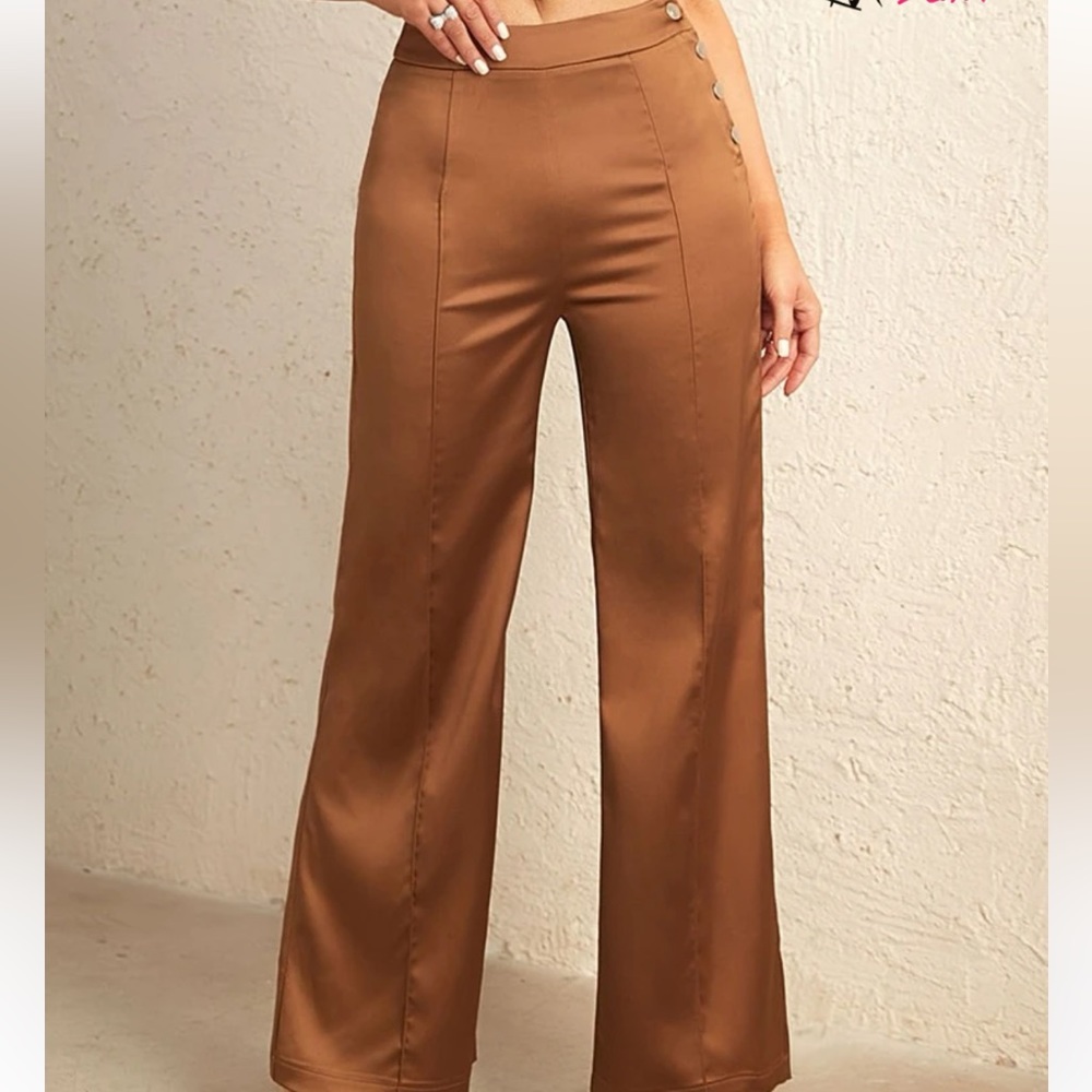 D&M High Waist Button Detail Satin Pants
